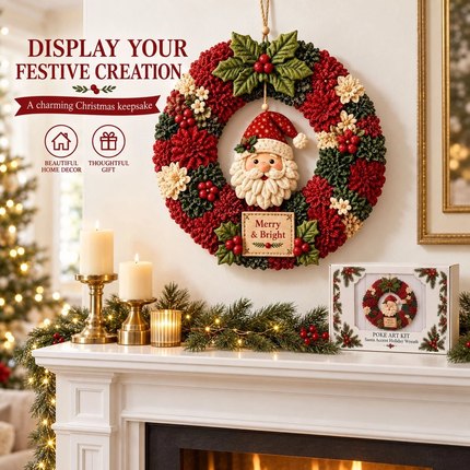 Christmas Wreath Making Kit Santa 30cm DIY Fabric Poke Art Front Door Decor