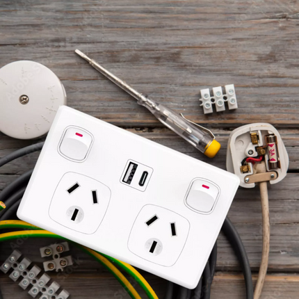 5X FAST Charge 3.6 amp Dual USB+Type-C Double Power Point GPO Wall Outlet Supply