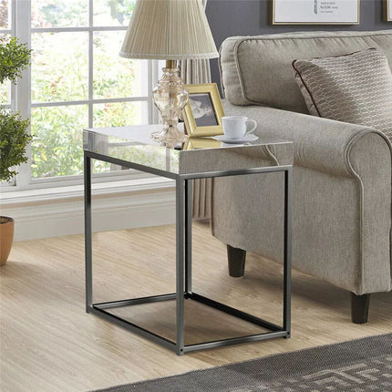 Ornate Mirrored Side End Table Coffee Table Bedside Table Nightstand HD GlassTop