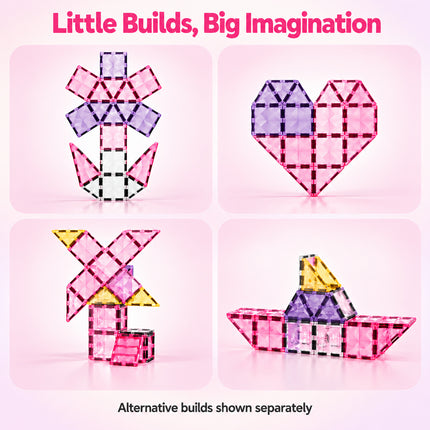 66 Pcs Diamond Magnetic Tiles Pink Princess Castle Building Set Christmas Gift