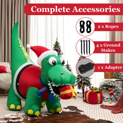 1.83M Christmas Inflatable Dinosaur Blow up Xmas Outdoor Decoration LED Lights