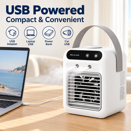 Portable USB Mini Air Cooler Fan with Mist 500ml Water Tank 2 Speed Desktop Cooling Fan