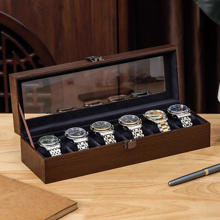 6 Slot Watch Box Retro Wooden Storage Watch Case Jewelry Display Organizer Gift