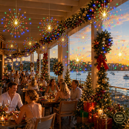 Solar Powered Multicolour LED 5 Head Firework Christmas Hanging Lights 8 Modes Copper Wire