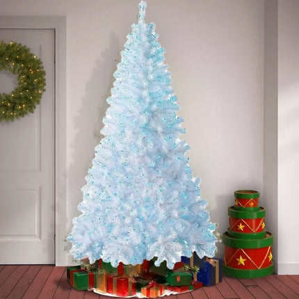 1.2/1.5M/1.8M/2.1M Christmas Tree with LED Lights Easy Assemble Bushy Xmas Decor White Tree+Blue Lights