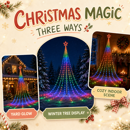 450 LED 9-Strand 5M RGB Waterfall Xmas Tree Lights Star 8 Modes Memory Outdoor