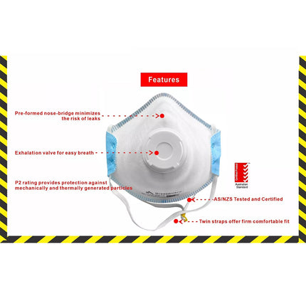 10 Pcs P2 N95 Face Mask Respirator Valved AS/NZS Certified Dust Flue Welding Painting
