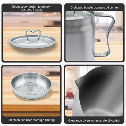 2L Deep Fryer Pot Oil Tank Kettle with Filter for Oils Storage Stainless Steel
