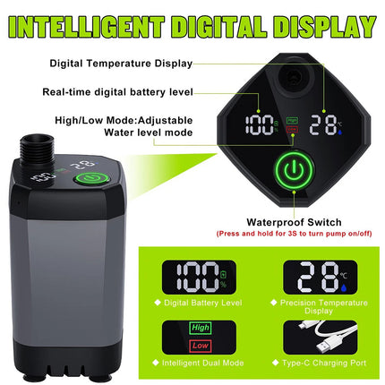 Portable Camping Shower, 6000mAh Rechargeable Electric Shower Pump W/LED Display Grey