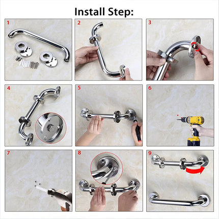 2X Bathroom Shower Wall Grab Bar Safety Grip Handle Towels Rail Stainless Steel 50cm
