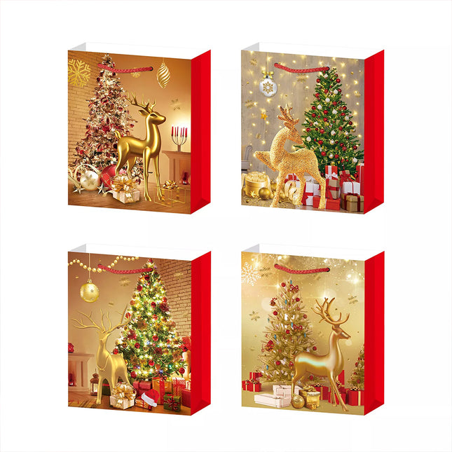 12 PCS Christmas Gift Bags Tote Drawstring Party Xmas Reusable Paper Wrapping Pattern 3