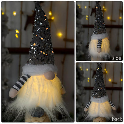 Handmade Christmas Gnome with LED light Santa Elf Figurine Faceless Doll Decor (Red + Pink + Grey)
