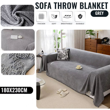 Chenille Retro American Sofa Towel Cover Throw Rug Couch Lounge Cloth Decor (Grey 180*230cm)