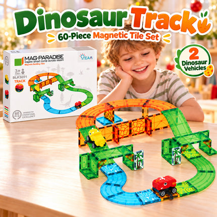 60 Pcs Kids Magnetic Tiles Building Blocks Dinosaur Vehicles Toy Christmas Gift