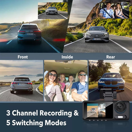 1080P Car Dash Camera DVR Video Recorder Front/Inside/Rear Three Cam G-sensor