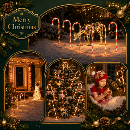 5 Pack 54cm Solar LED Candy Cane Christmas Lights IP65 8 Modes Garden Pathway