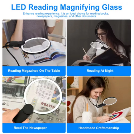 Wearable Magnifying Glass Hands Free Neck Wearable With LED lights For Elderly