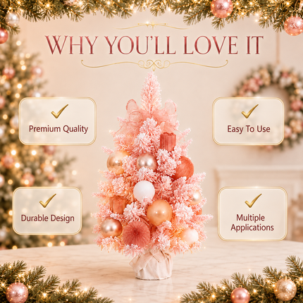 60cm Pink PE Mixed Tip Christmas Tabletop Tree Rose Gold Snowy Decor Gift