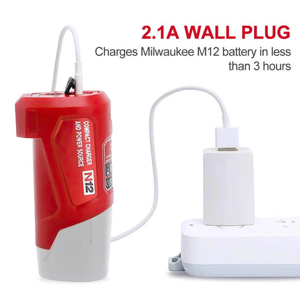 USB Power Source Charger Adaptor For Milwaukee 48-59-1201 M12 Li-Ion Battery