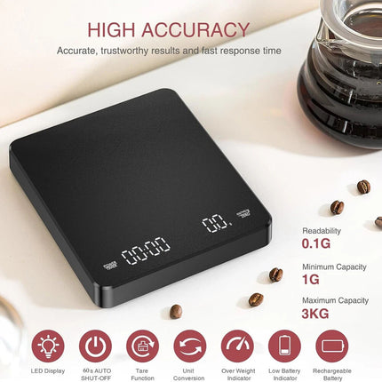 2x Digital Coffee Scale Timer Espresso USB High Precision Measures Kitchen Scale