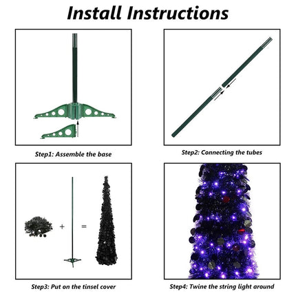 5ft Christmas Black Tree Xmas Home Decor With 100 Lights For Halloween Christmas