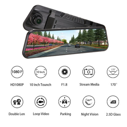 10 Inch Dash Camera Rear View Mirror Full HD 1080P Dual Lens Loop Recording Pro