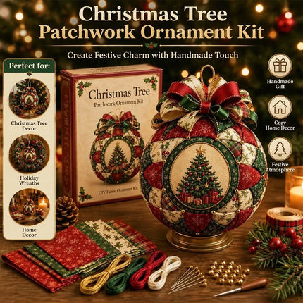 DIY Christmas Tree Patchwork Ornament Kit – Holiday Craft Sewing Kit for Beginners and Adults