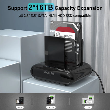 Dual Bay Hard Drive Docking Station USB 3.0 to SATA for 2.5 3.5'' HDD SSD UASP