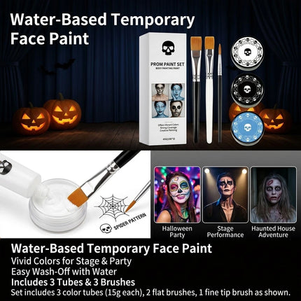 Face and Body Paint Palette (White, Black, Red) for Fancy Dress, Cosplay & Halloween Makeup