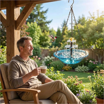 1Pcs Solar Bird Bath Fountain Hanging Glass Bowl Cascading Water Feature Wildlife