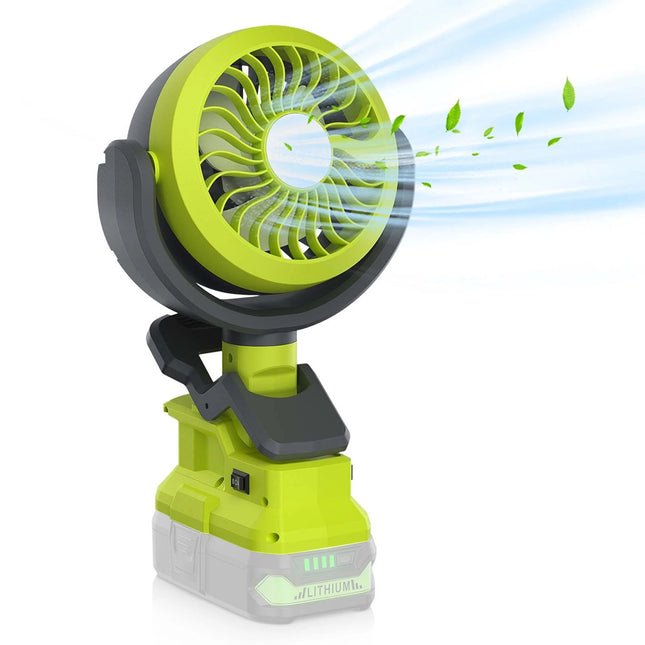 Portable Fan for Ryobi P108 18V Battery Cordless Fan with LED Light for Camping