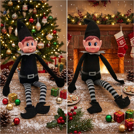 Christmas Elf Bend & Pose Black Plush Toy Bendable Naughty Elves Xmas Decor