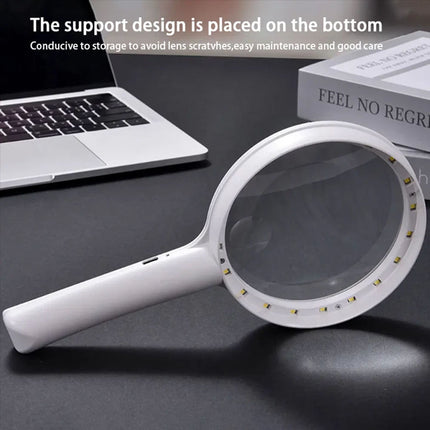 30X  10X Handheld Magnifier Rechargeable 24 LED Light Magnifying Glass
