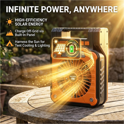 Solar Charging Camping Fan LED light Rechargeable Battery Lantern Power Bank