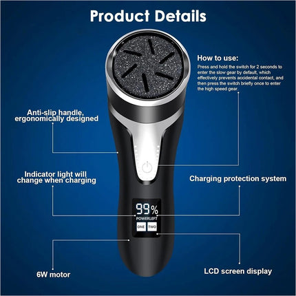 Electric Foot File Callus Remover Rechargeable Hard Skin Grinder Care Tool
