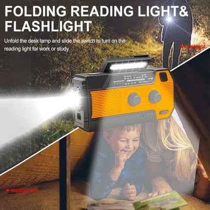 Emergency Wind Up Solar Radio Hand Crank Power Bank FMAM Charger Torch 4000mAh