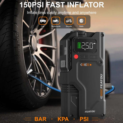 8000A Car Jump Starter Power Bank With Air Compressor Battery Booster