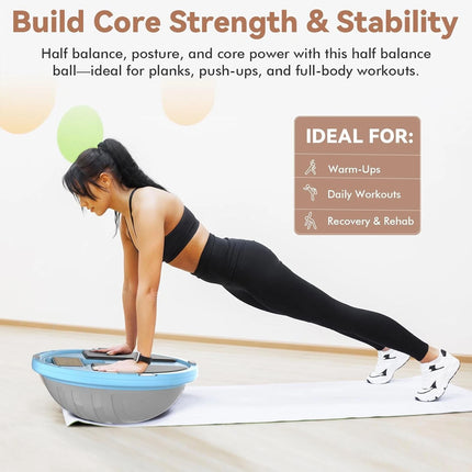 2in1 Half Balance Ball Trainer w App,Resistance Bands & Pump–Core Fitness 330LB