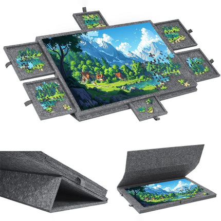 1000 Piece Puzzle Board  Tilting Felt Surface 2-in-1 Stand & 6 Drawers