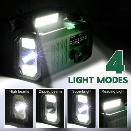 10000mAh Wind Up Solar Radio Hand Crank Emergency FM/AM USB Charger LED Torch