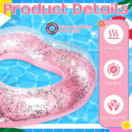 Giant Heart Inflatable Swimming Ring Pool Raft Floating Glitter