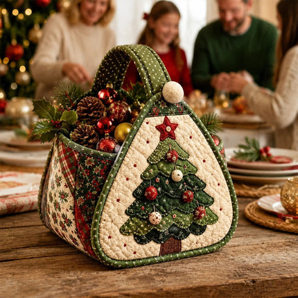 Christmas Tree DIY Quilted Fabric Christmas Handheld Basket Storage Basket for Gifts Candies AU