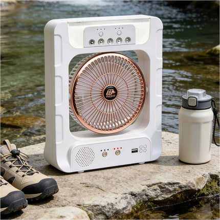 Portable Solar Air Fan Cooler With Humidifier Bluetooth Speaker Camping Light