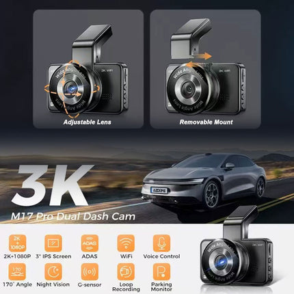 AZDOME M17 Pro Dash Cam Voice Activated Front Rear Wifi 64GB Card Loop Recording