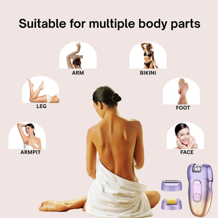 USB LED 3-in-1 Epilator for Women–Facial, Eyebrow &Body Hair Removal+ Exfoliator