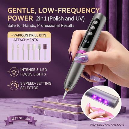 2-in-1 Electric Nail Drill & Rapid UV Curing Lamp Polishing Grinder Gel Drying