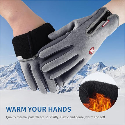 Grey Bike Cycling Gloves Touch Waterproof Full Finger Winter Fitness