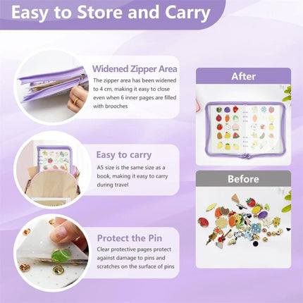 Enamel Pin Display Book with 6 Pages Portable Pin Trading Book Pin Organizer Purple