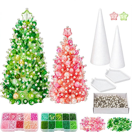 3D DIY Beaded Christmas Tree Craft Kit, Handmade Desktop Christmas Decors 2Packs