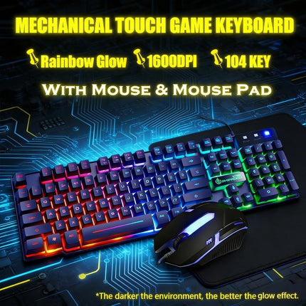 Ergonomic USB Rainbow Backlight T6 Keyboard and Mouse Kit for PC Laptop